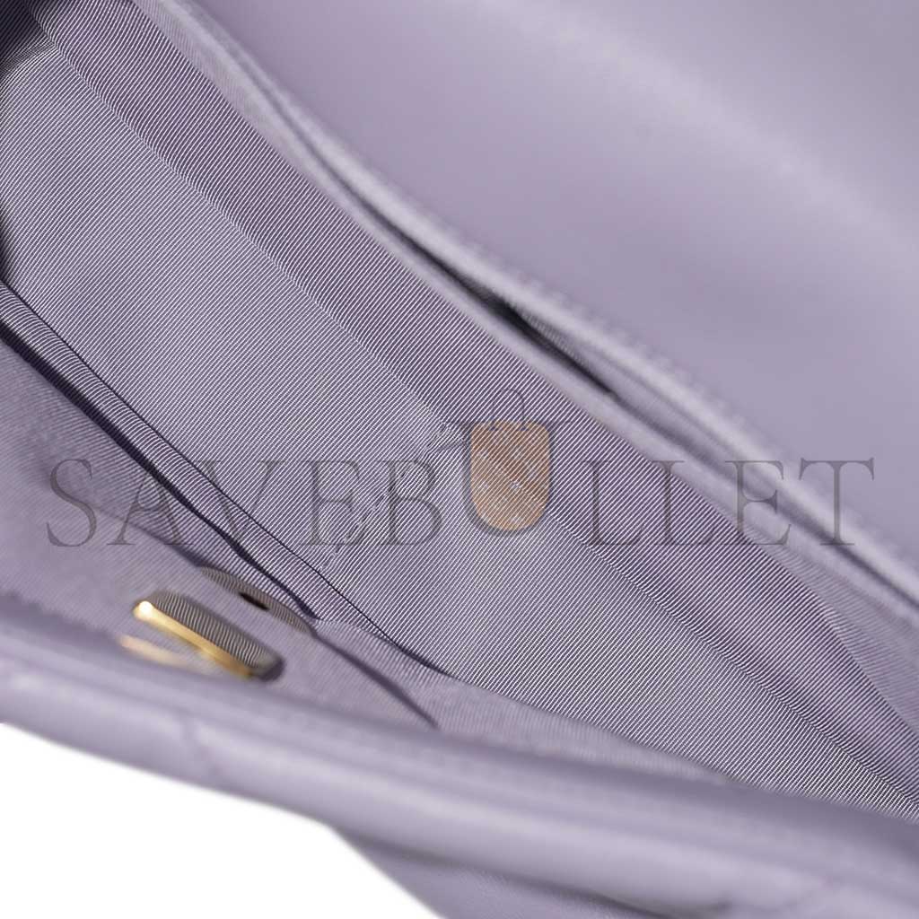 Ch*el purple quilted lambskin Ch*el 19 flap brushed gold and ruthenium hardware as1160 (26*16*9cm)